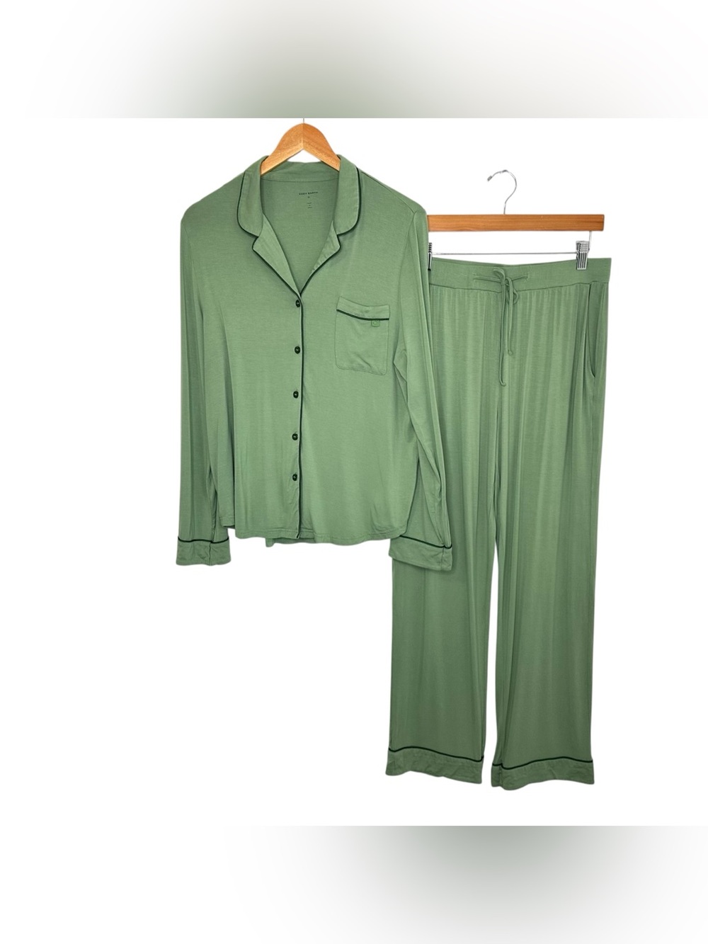 Cozy Earth Womens Bamboo Stretch-Knit Long Sleeve Pajama Set Size Medium Green
